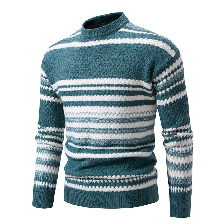 Herren gestreifter Strickpullover mit hohem Stehkragen und weicher Textur Aliams