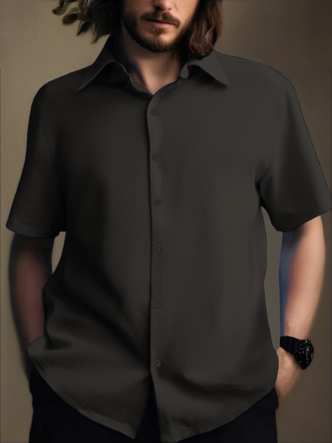 Herren Kurzarm-Hemd mit strukturiertem Gewebe und modernen Details Aliams