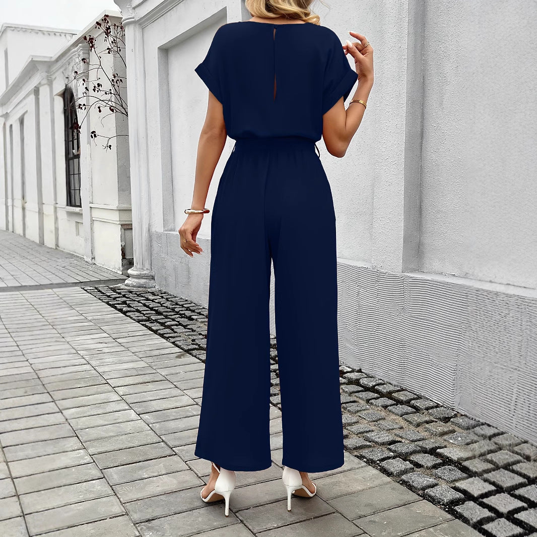 Damen Jumpsuit mit Weitem Bein und Taillengürtel Aliams