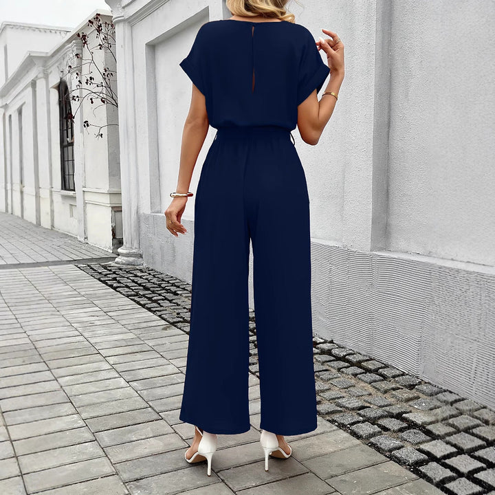 Damen Jumpsuit mit Weitem Bein und Taillengürtel Aliams