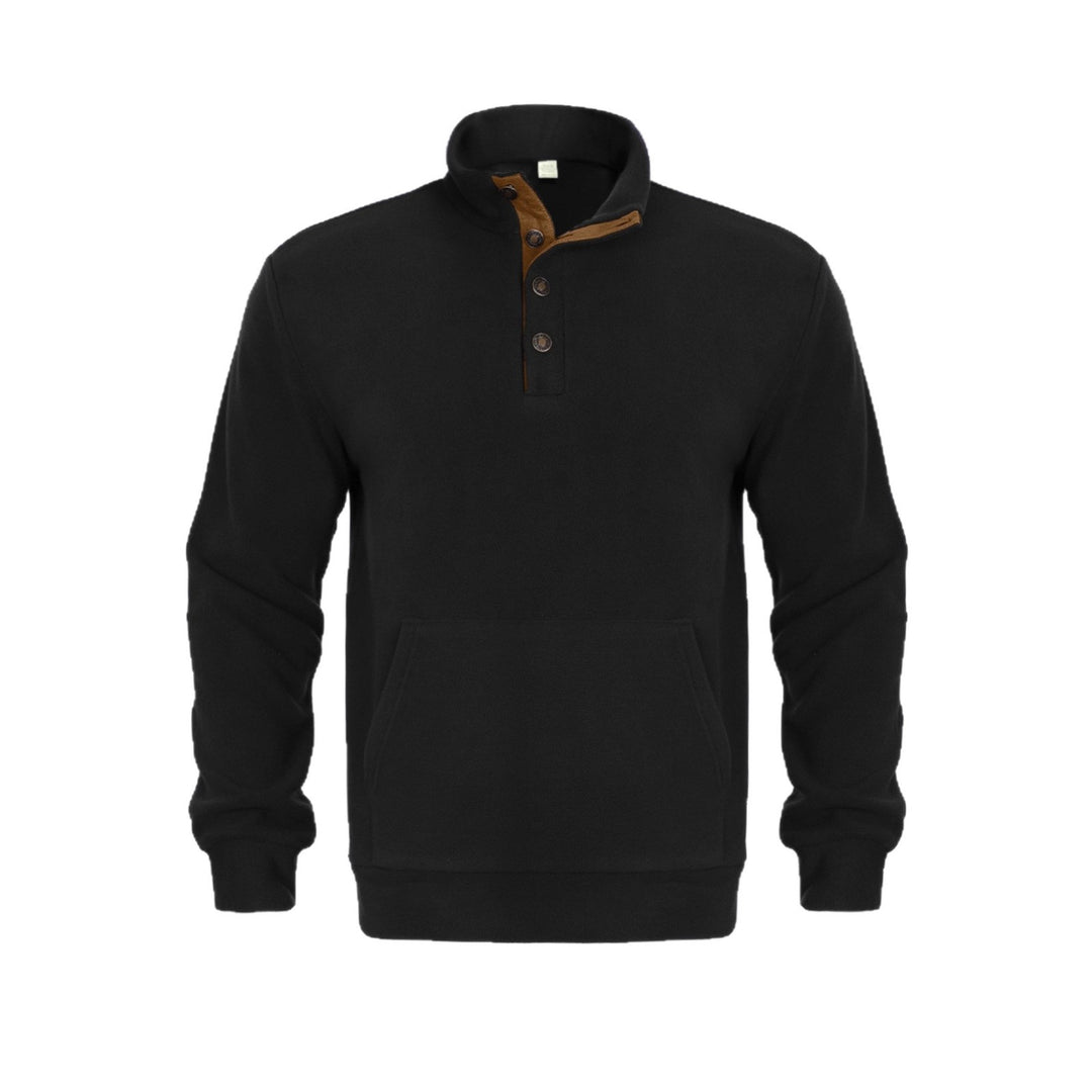 Herren Fleeceshirt mit kurzen Knöpfen und Lederapplikationen Aliams