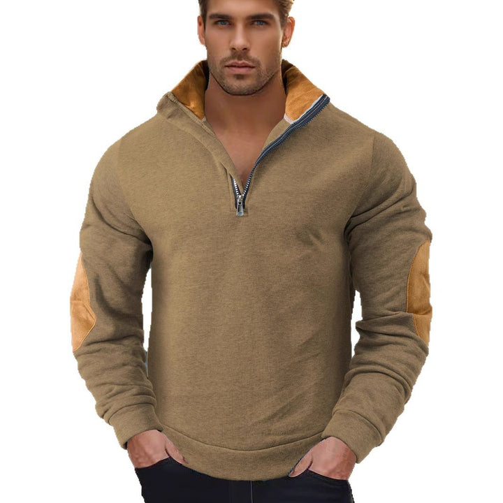 Herren Sweatshirt mit modernem Stehkragen und Lederbesätzen Aliams