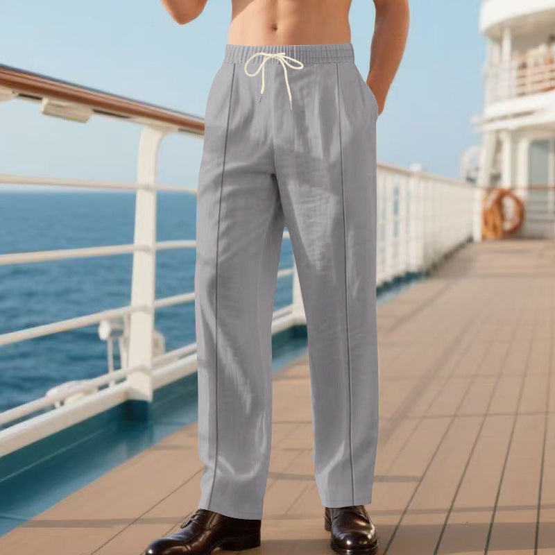 Herren elegante Leinenhose mit elastischem Bund und seitlichen Taschen Aliams