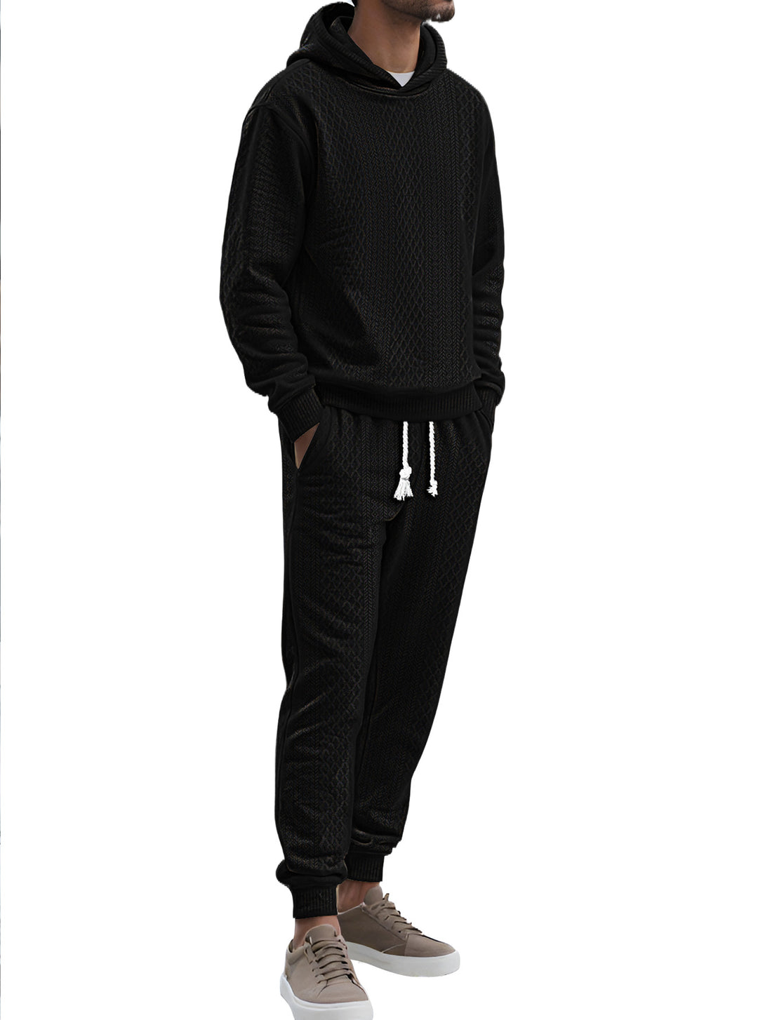 Herren bequemer und eleganter Freizeit-Hoodie-Anzug mit stilvoller Waffelstruktur Aliams