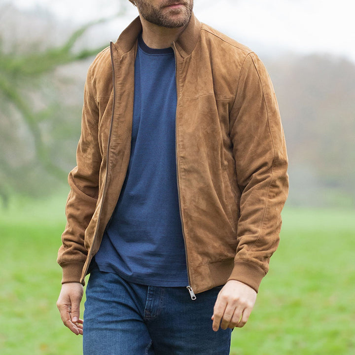 Herren elegante Wildlederjacke im modernen Biker-Stil Aliams