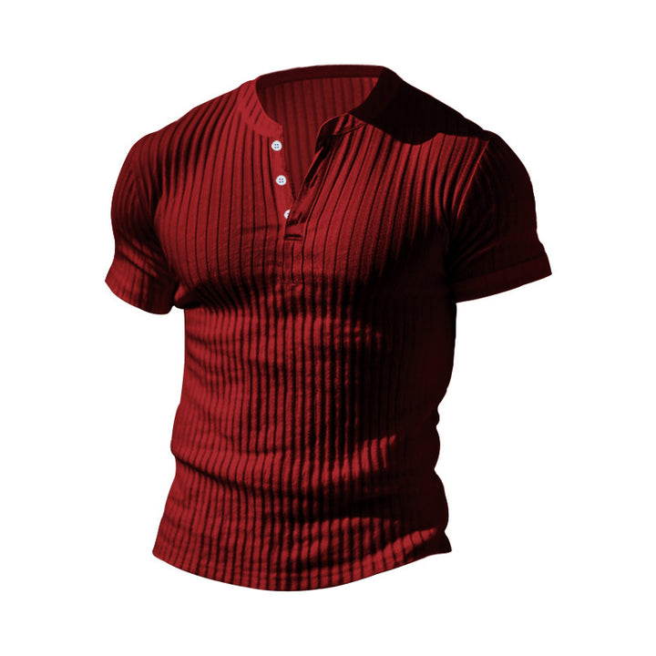 Herren kurzärmeliges Henley-T-Shirt aus strukturiertem Baumwollmix Aliams