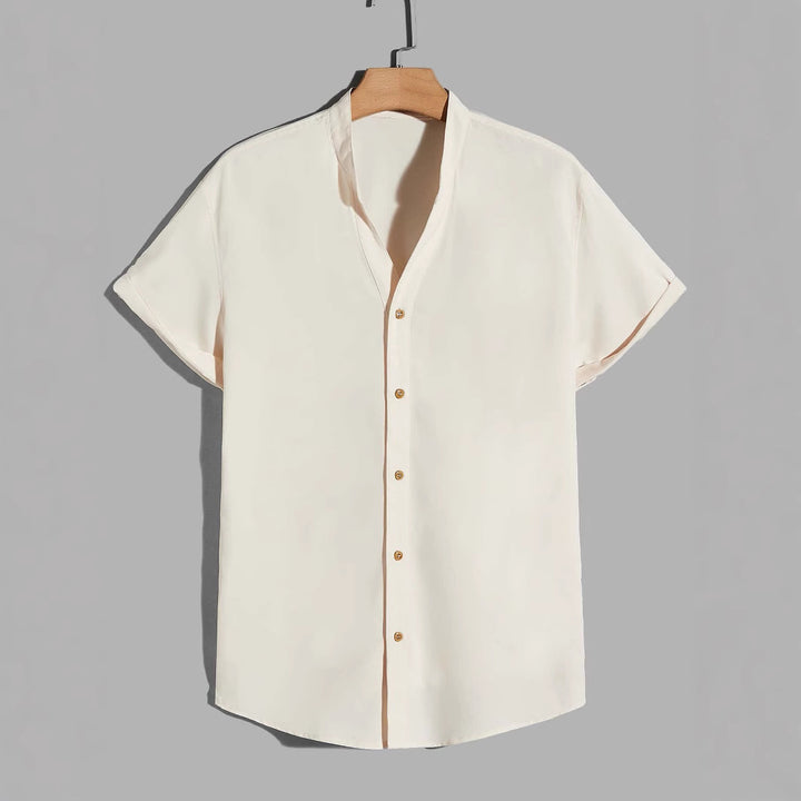 Herren Kurzarm-Hemd mit modernem Stehkragen und praktischen Knopfdetails Aliams