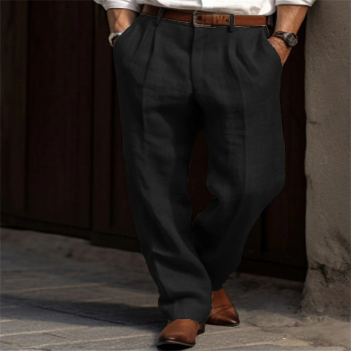 Herren elegante Leinenhose mit schmalem Schnitt und zwei praktischen Eingrifftaschen Aliams