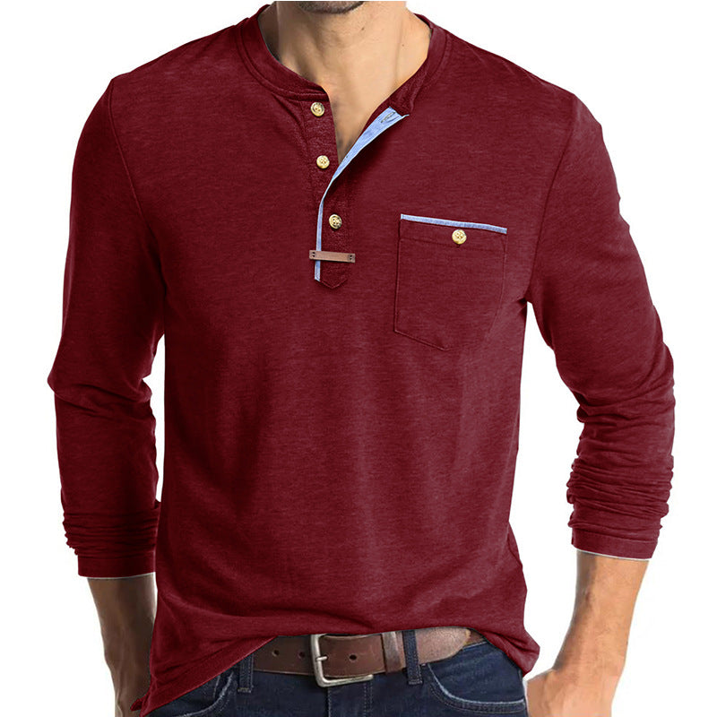 Herren Elegantes Langarm-Henley-Shirt mit kontrastierenden Details Aliams