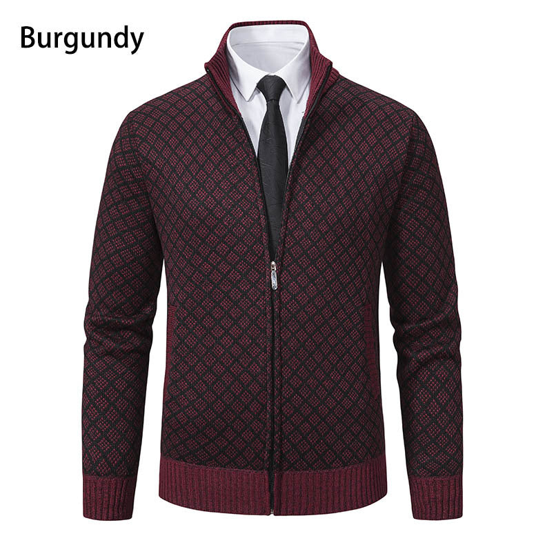 Herren Strickjacke mit Reißverschluss und modernem Rautenmuster Aliams