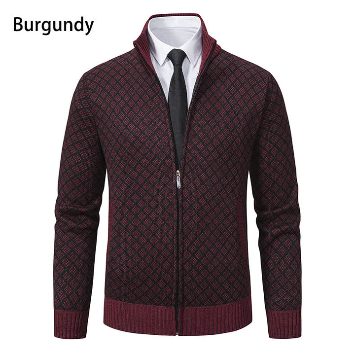 Herren Strickjacke mit Reißverschluss und modernem Rautenmuster Aliams