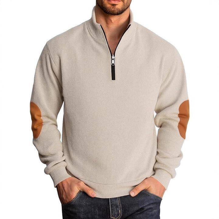 Herren Strickpullover mit modischem Stehkragen und kontrastrierenden Ellenbogenpatches Aliams