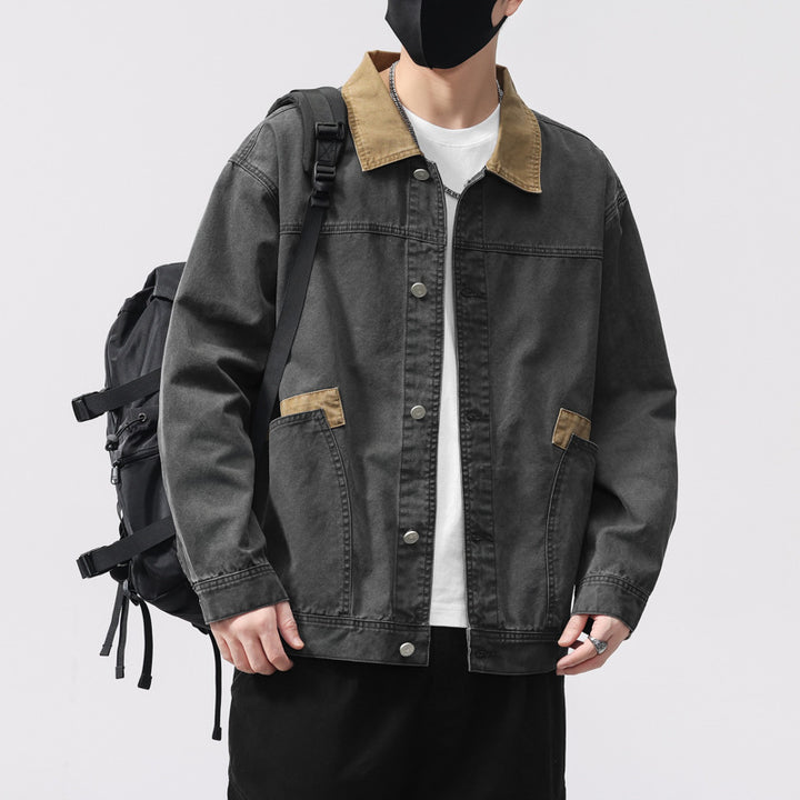 Herren Übergangsjacke aus robustem Denim mit Kontrastkragen und praktischen Taschen Aliams