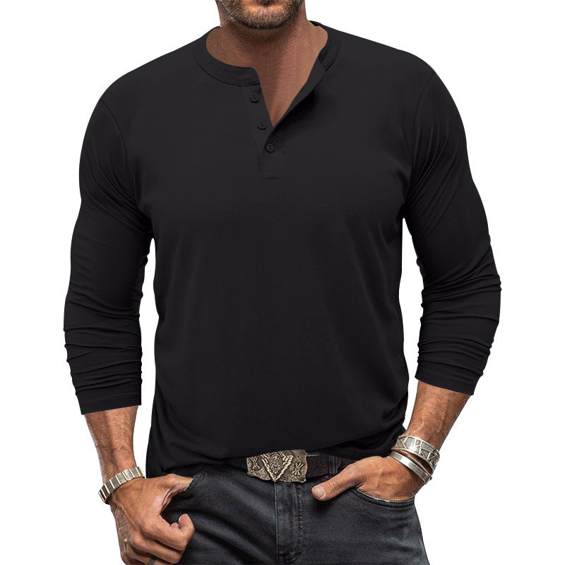 Herren Langarm T-Shirt mit Knopfleiste Aliams