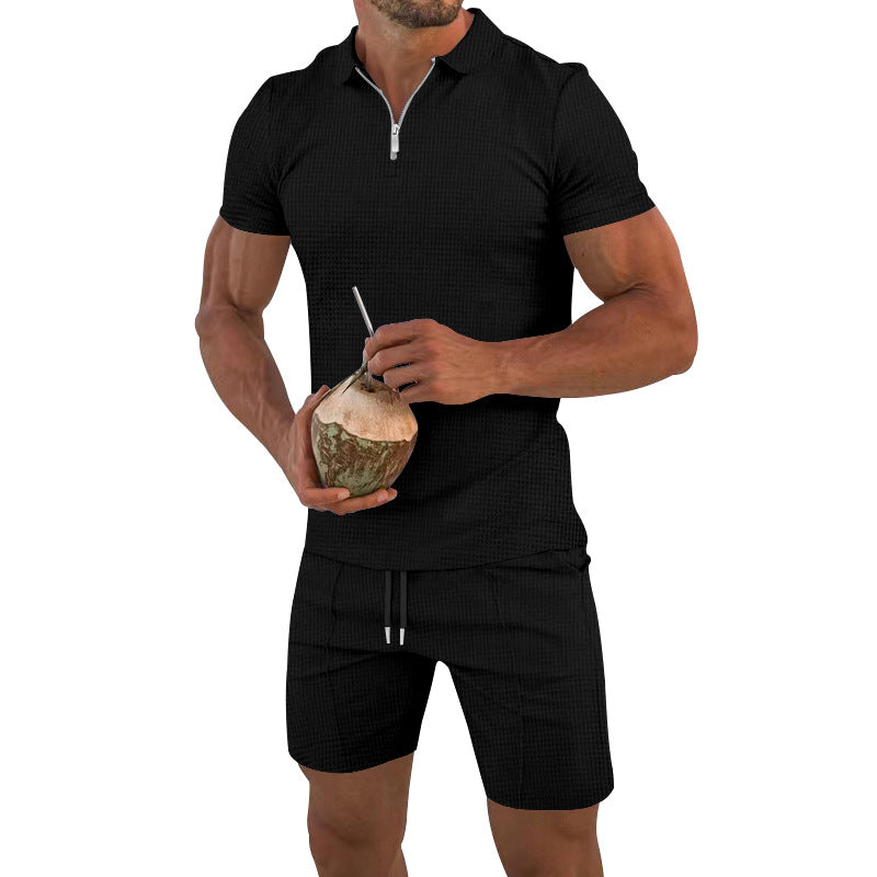 Herren sportliches Poloshirt mit Reißverschluss und passenden Shorts Aliams