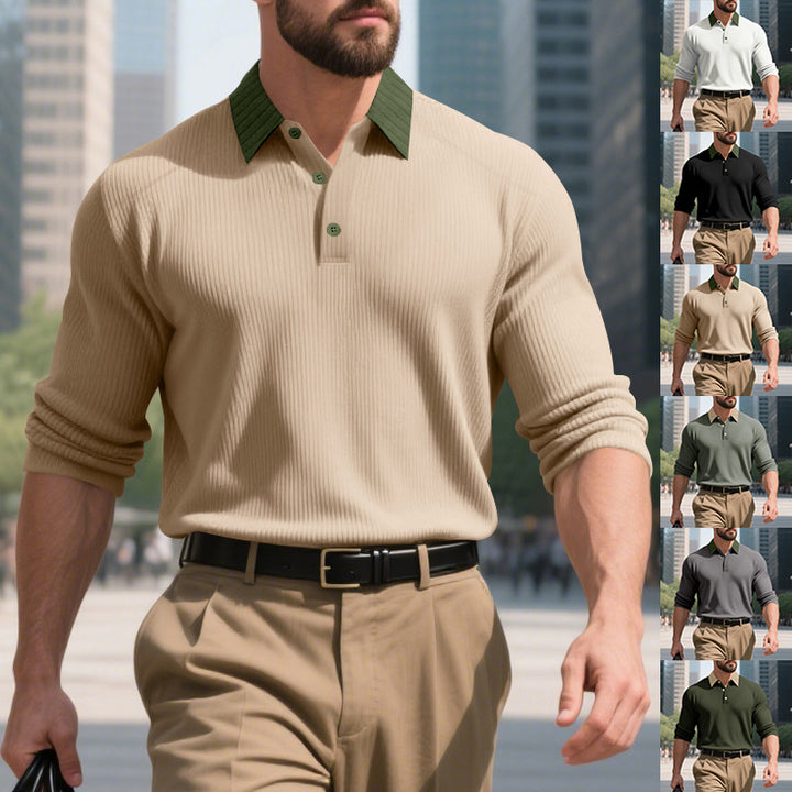 Herren elegantes Poloshirt mit strukturiertem Stehkragen und Knopfleiste Aliams
