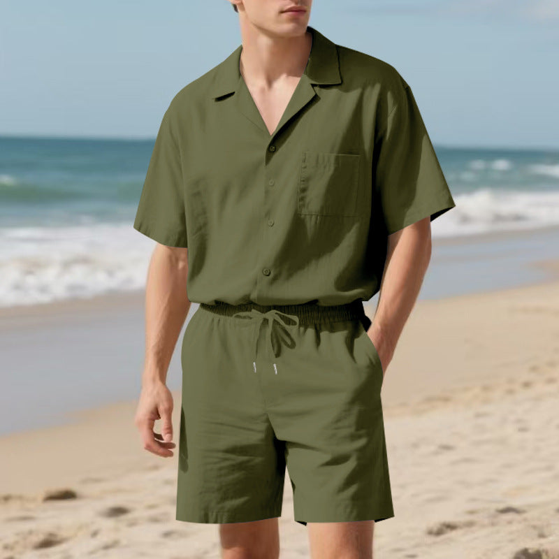 Herren elegantes Freizeit-Langarm-Shirt und Shorts-Set mit komfortablem elastischen Bund Aliams