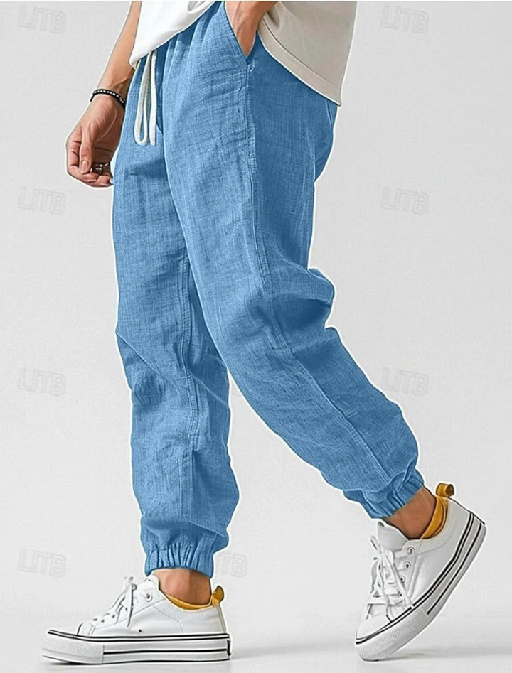 Herren Bequeme Leinenhose mit elastischem Bund und seitlichen Taschen Aliams