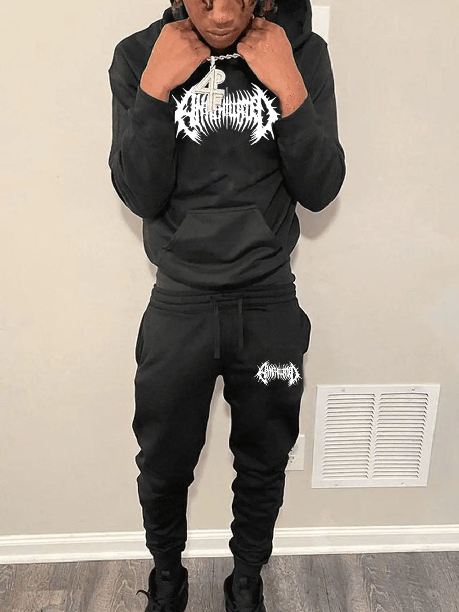 Herren Kapuzenpullover und Jogginghose Set mit auffälligem Grafikdesign Aliams