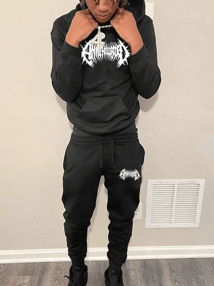 Herren Kapuzenpullover und Jogginghose Set mit auffälligem Grafikdesign Aliams