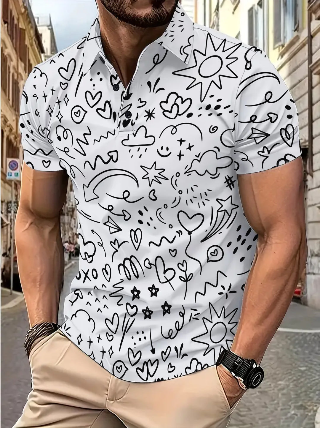 Herren Kurzarm Poloshirt mit kreativem Grafikdruck Aliams