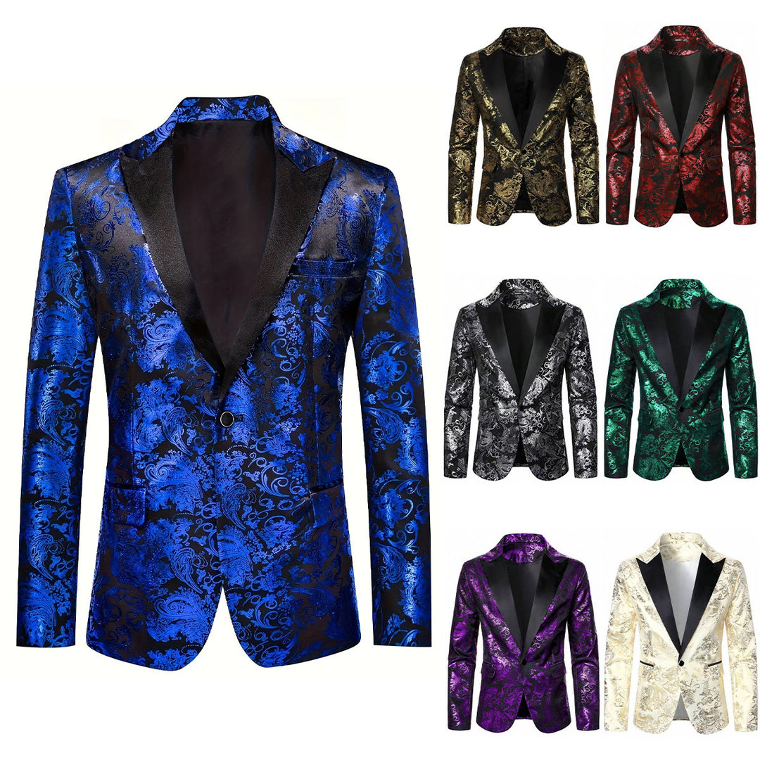 Herren eleganter Samt Blazer mit floralem Muster Aliams