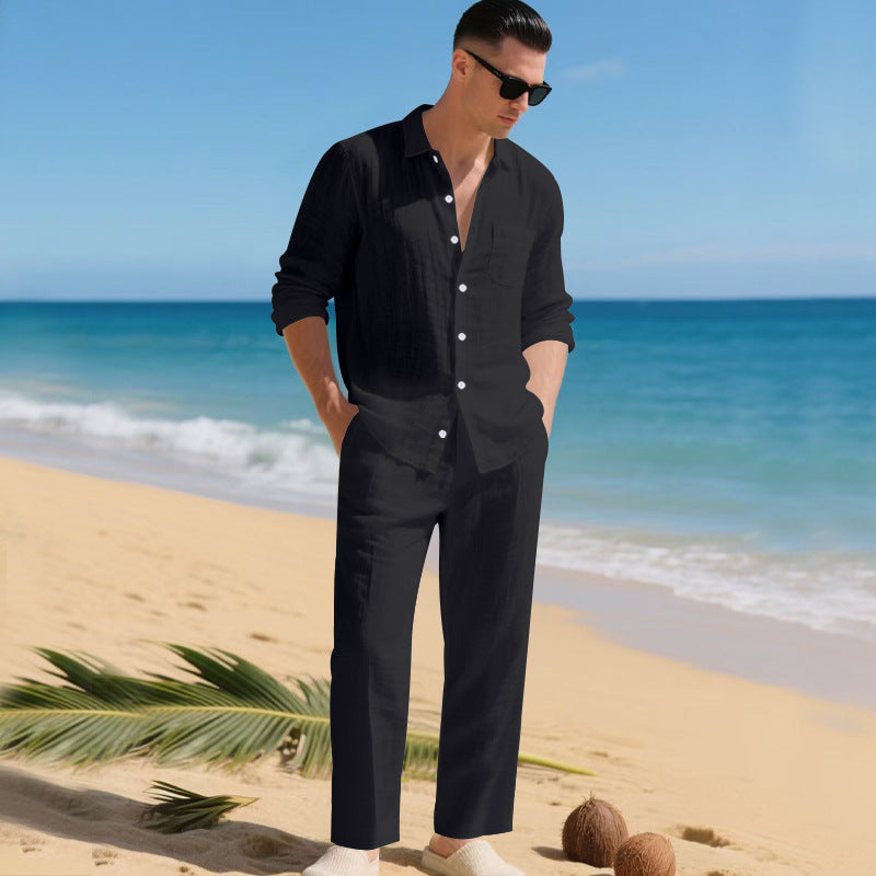Herren leichtes Leinen-Outfit mit stilvollem Hemd und eleganter Hose Aliams