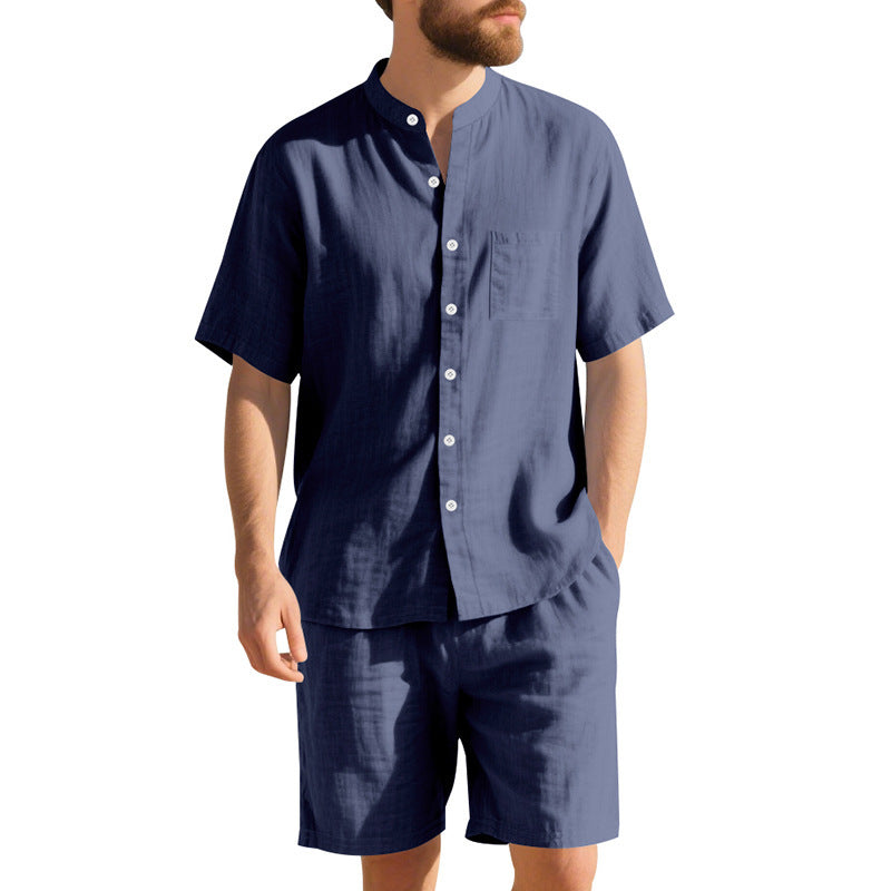Herren Freizeit Outfit mit kurzärmligem Button-Down-Hemd und elastischen Shorts Aliams