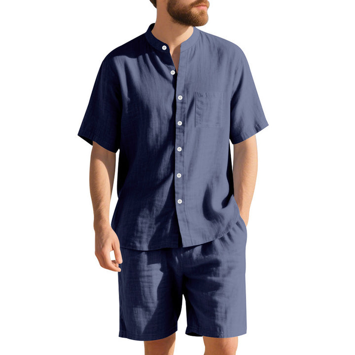 Herren Freizeit Outfit mit kurzärmligem Button-Down-Hemd und elastischen Shorts Aliams