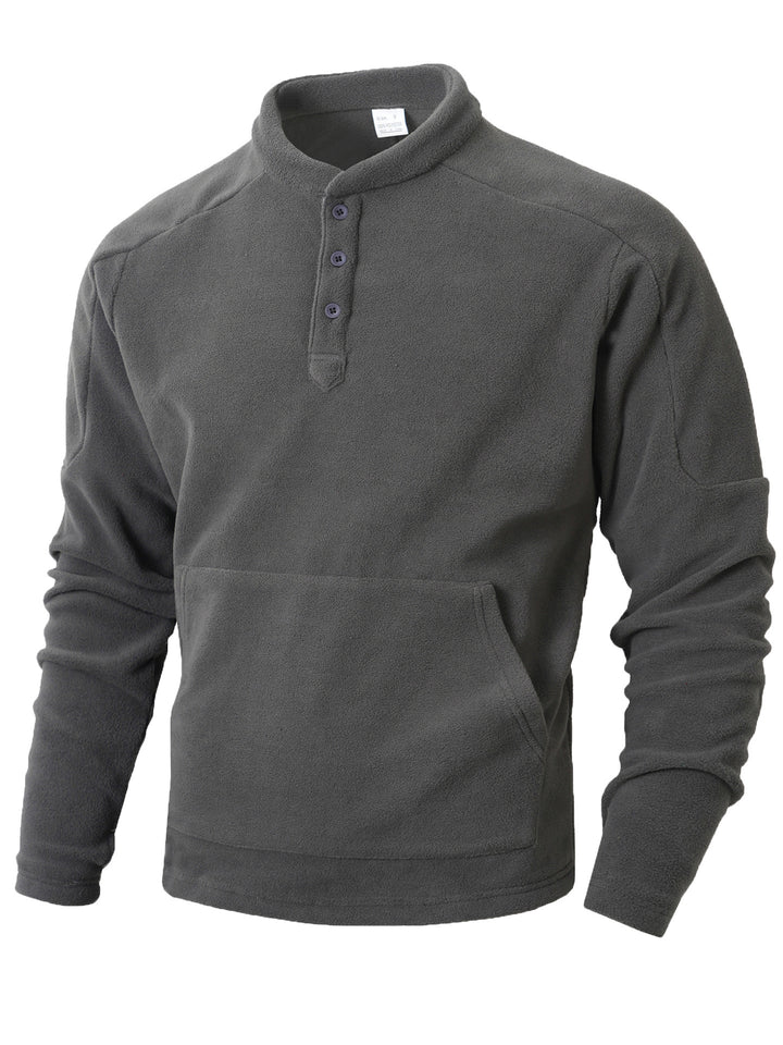 Herren Fleece-Pullover mit modischem Stehkragen und praktischen Knopfdetails Aliams