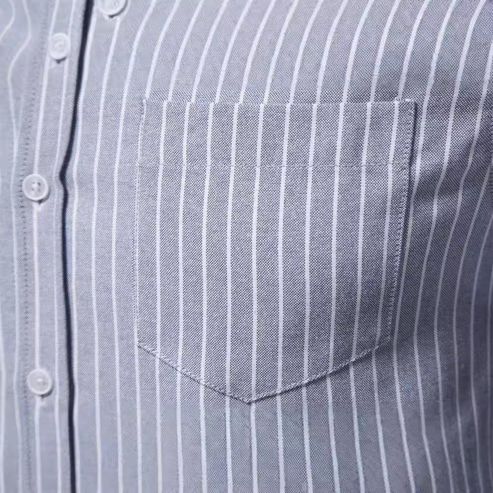 Herren gestreiftes Hemd im modischen Henley-Stil mit Brusttasche und rollbaren Ärmeln Aliams