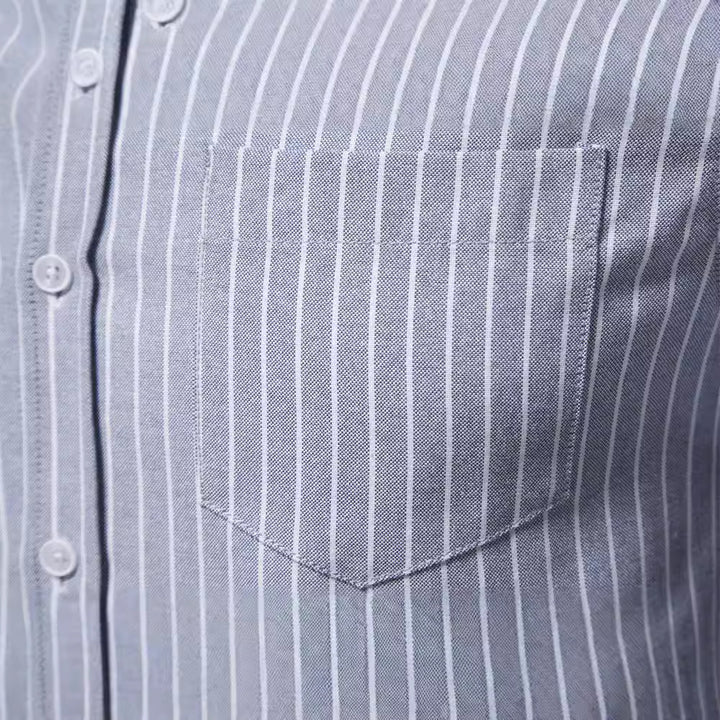 Herren gestreiftes Hemd im modischen Henley-Stil mit Brusttasche und rollbaren Ärmeln Aliams