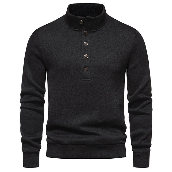 Herren gemütlicher Langarmpullover mit Knopfleiste und Stehkragen Aliams