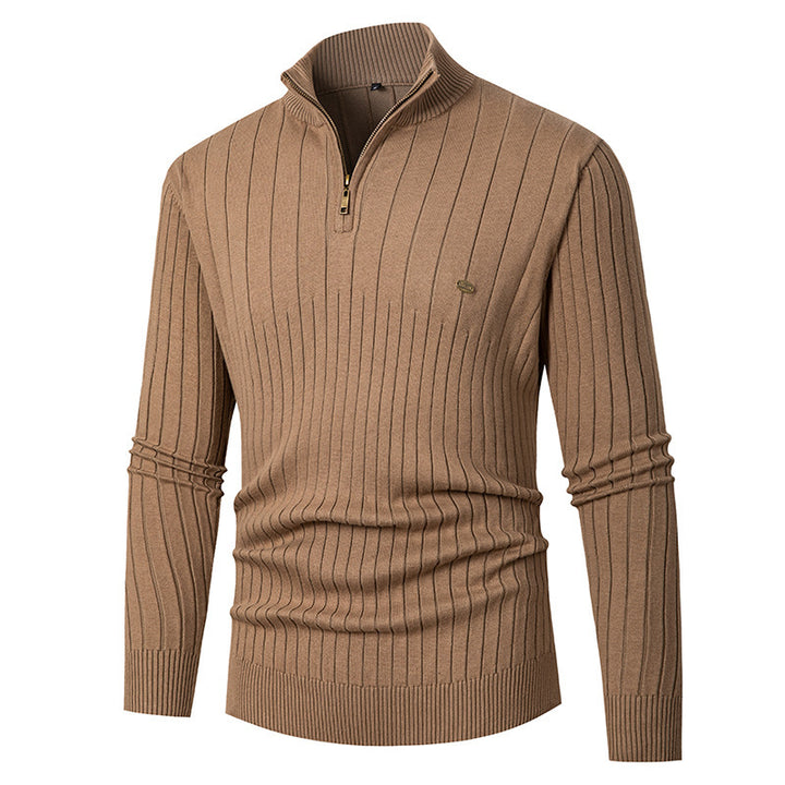 Herren eleganter Strickpullover mit halbem Reißverschluss und feinem Rippdesign Aliams