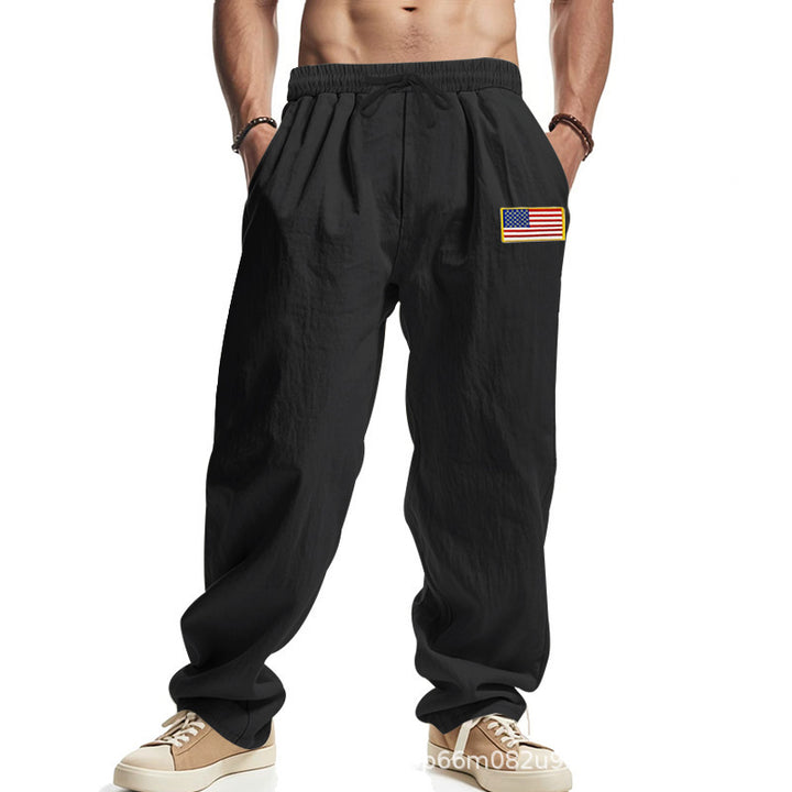 Herren Bequeme Freizeithose mit elastischem Bund und USA-Flaggenapplikation Aliams