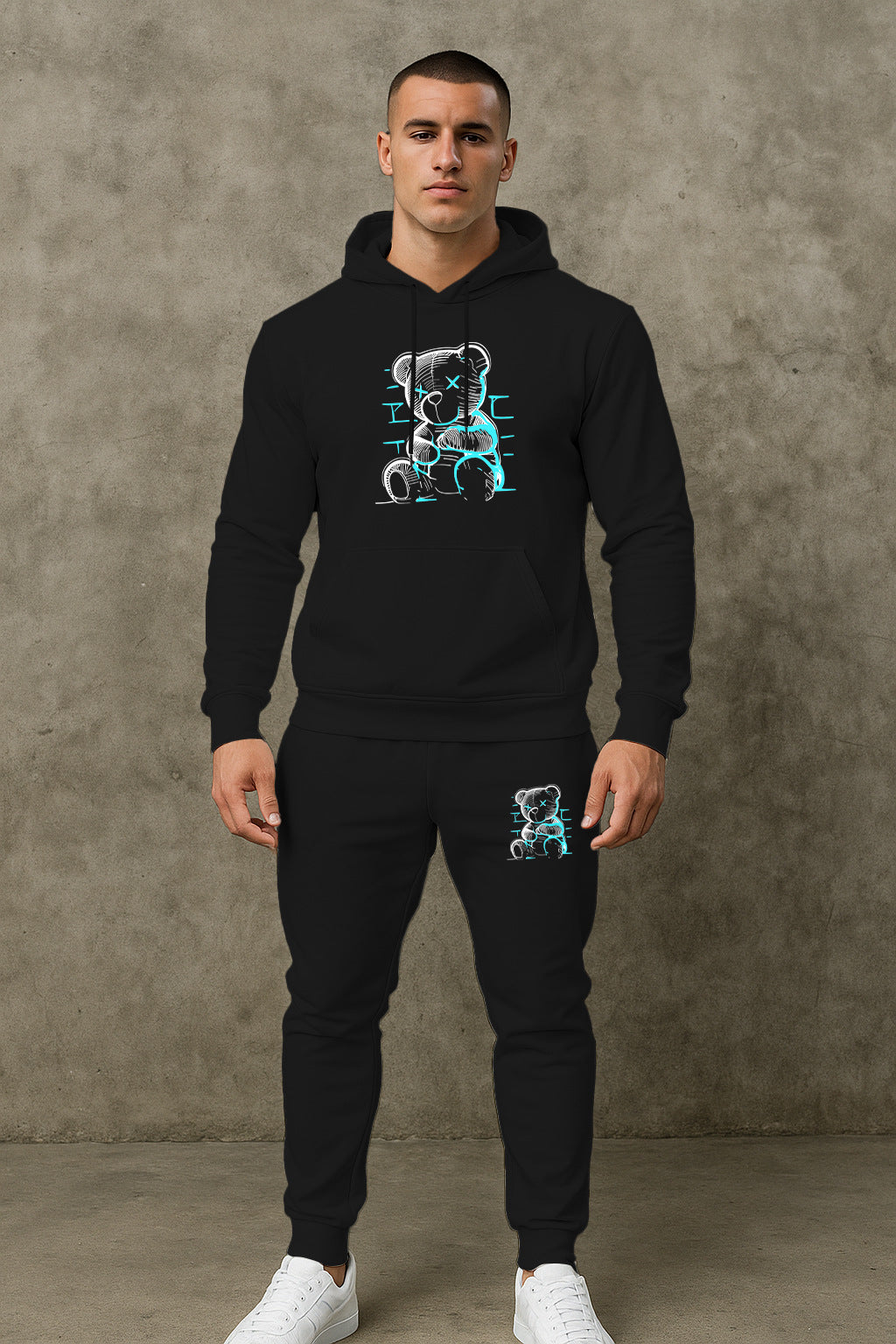 Herren bequemer Hoodie und Jogginghose Set mit einzigartigem Grafikdruck Aliams