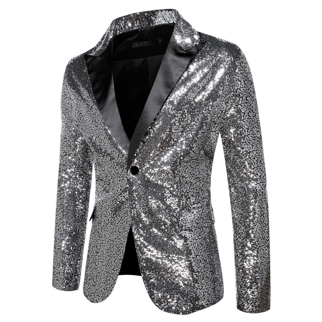 Herren extravagante Glitzer-Smokingjacke mit schwarzem Satinrevers Aliams