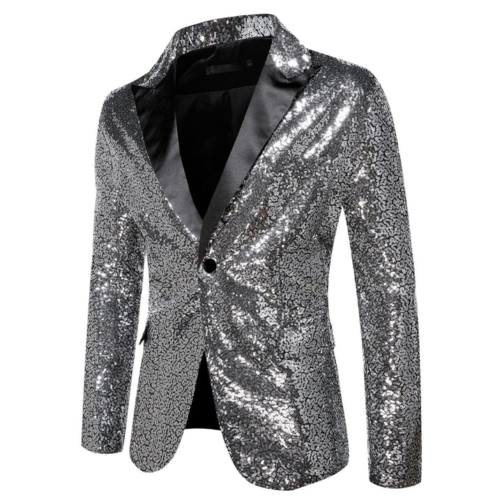 Herren extravagante Glitzer-Smokingjacke mit schwarzem Satinrevers Aliams