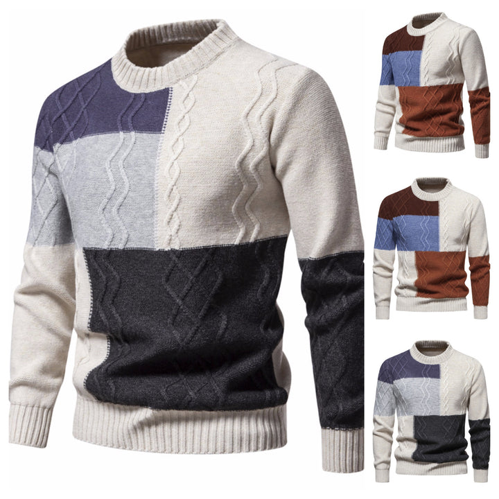 Herren Strickpullover mit modernem Zopfmuster und buntem Blockdesign Aliams