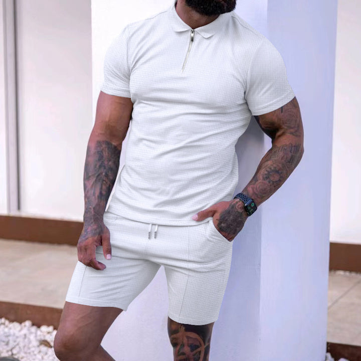 Herren sportliches Poloshirt mit Reißverschluss und passenden Shorts Aliams