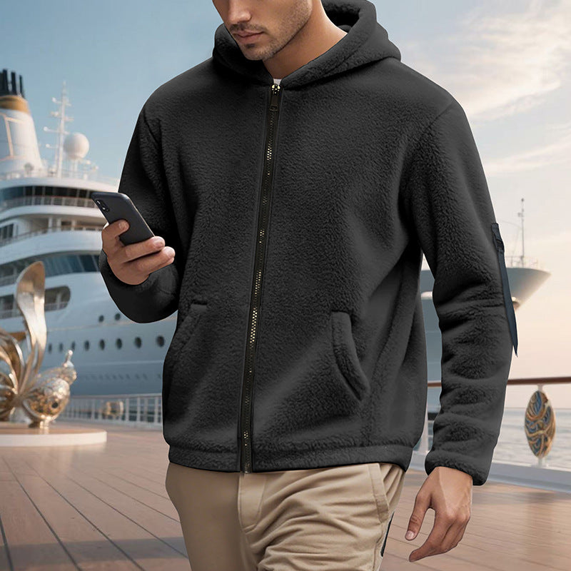 Herren Fleecejacke mit Kapuze und praktischen Reißverschlusstaschen Aliams