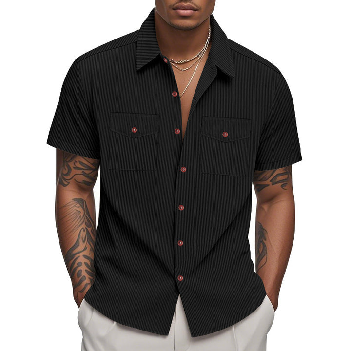 Herren Kurzarm-Hemd mit strukturiertem Stoff und praktischen Brusttaschen Aliams