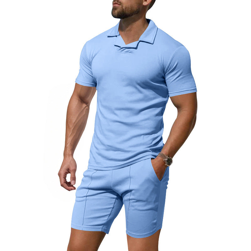 Herren Poloshirt und Shorts-Set aus hautfreundlichem, elastischem Material mit modischem Kragen Aliams