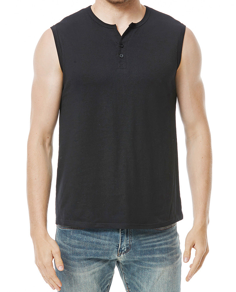 Herren ärmelloses Henley-Shirt mit modernen Knopfdetails Aliams