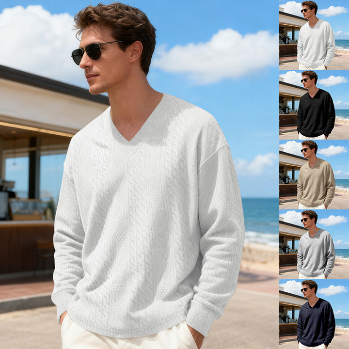 Herren Strickpullover mit V-Ausschnitt und Zopfmuster Aliams