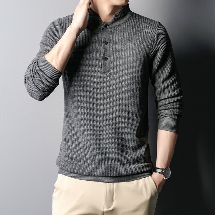 Herren Strukturierter Langarm-Pullover mit Knopfleiste Aliams