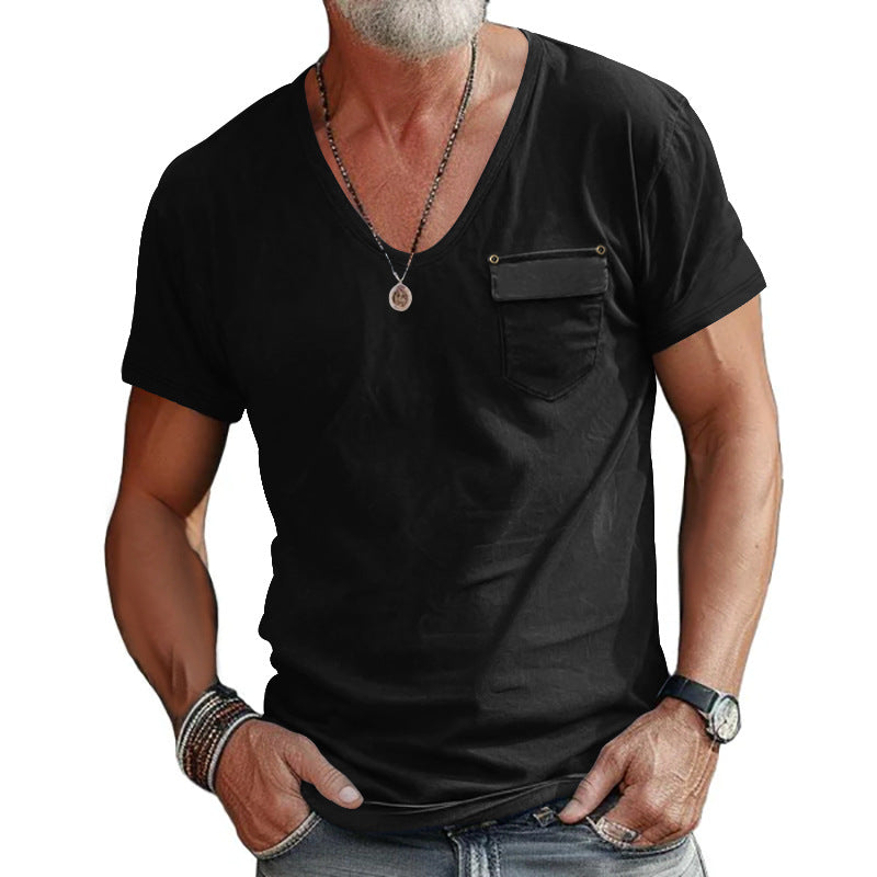 Herren V-Ausschnitt T-Shirt mit praktischer Brusttasche und atmungsaktivem Material Aliams