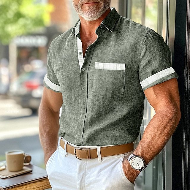 Herren Kurzarmhemd aus atmungsaktivem Leinen Aliams