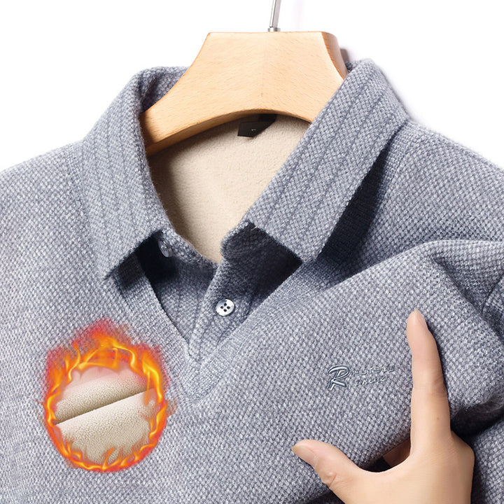 Herren eleganter V-Pullover mit strukturierten Ärmeln und klassischem Hemdkragen Aliams