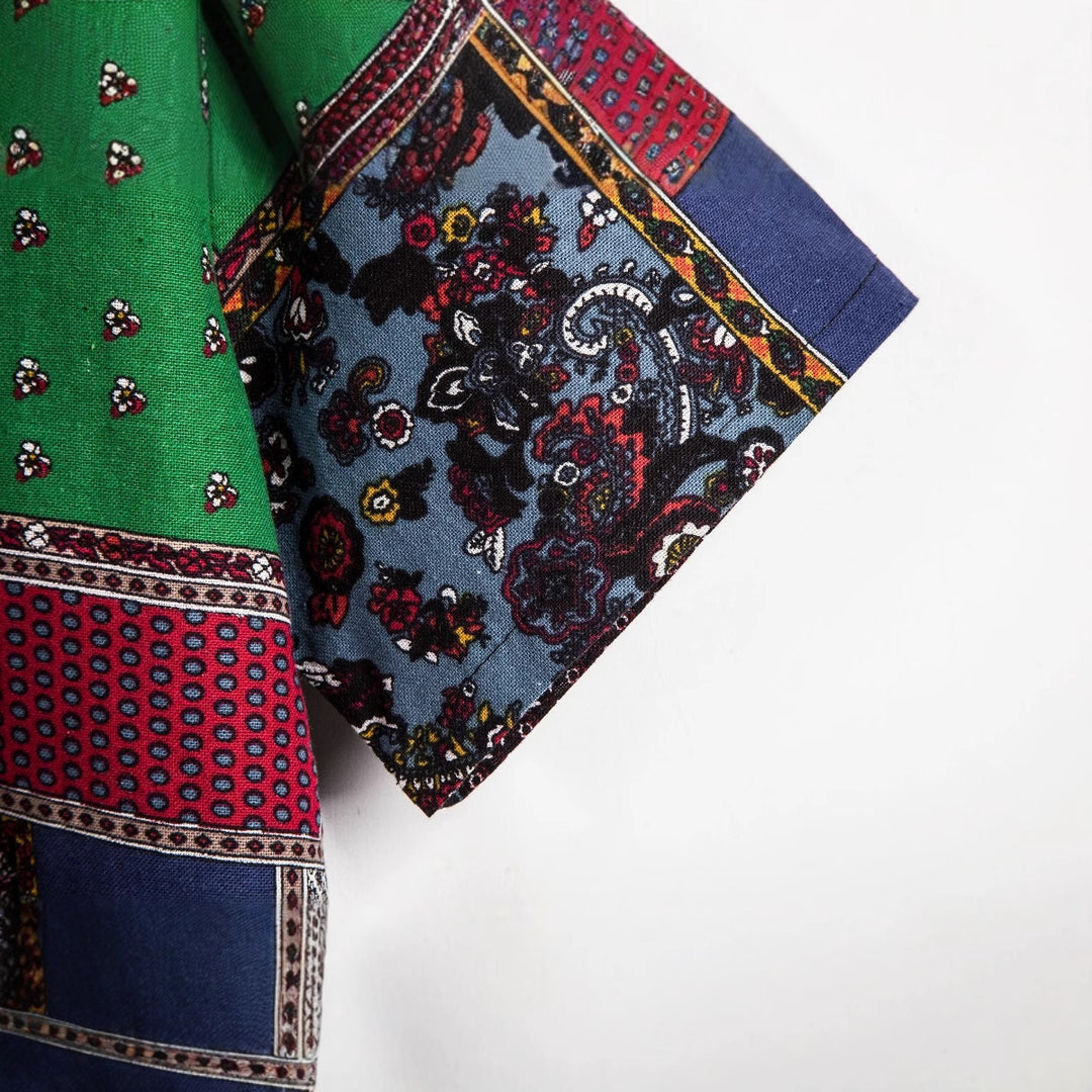 Herren Kurzarmhemd im kreativen Patchwork-Design mit Knopfdetails Aliams